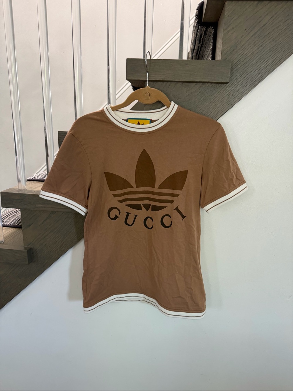 Gucci Brown Short Sleeve Logo Tee with White Trim